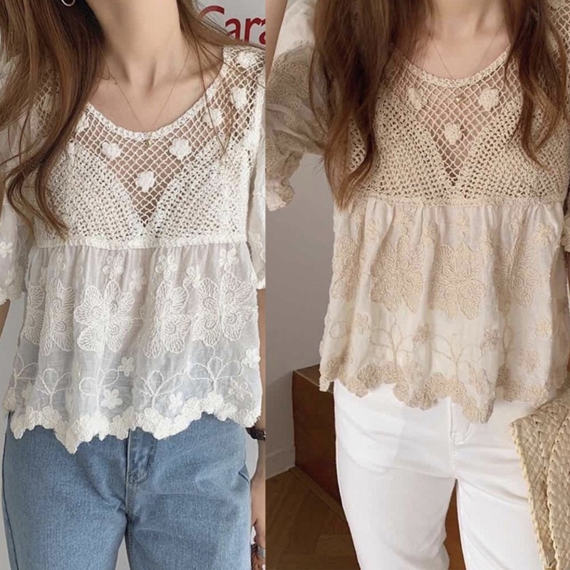 Brroa Áo Kiểu Tay Phồng Cổ Tròn Thêu Họa Tiết Phong Cách Cổ Điển Thời Trang Cho Nữ