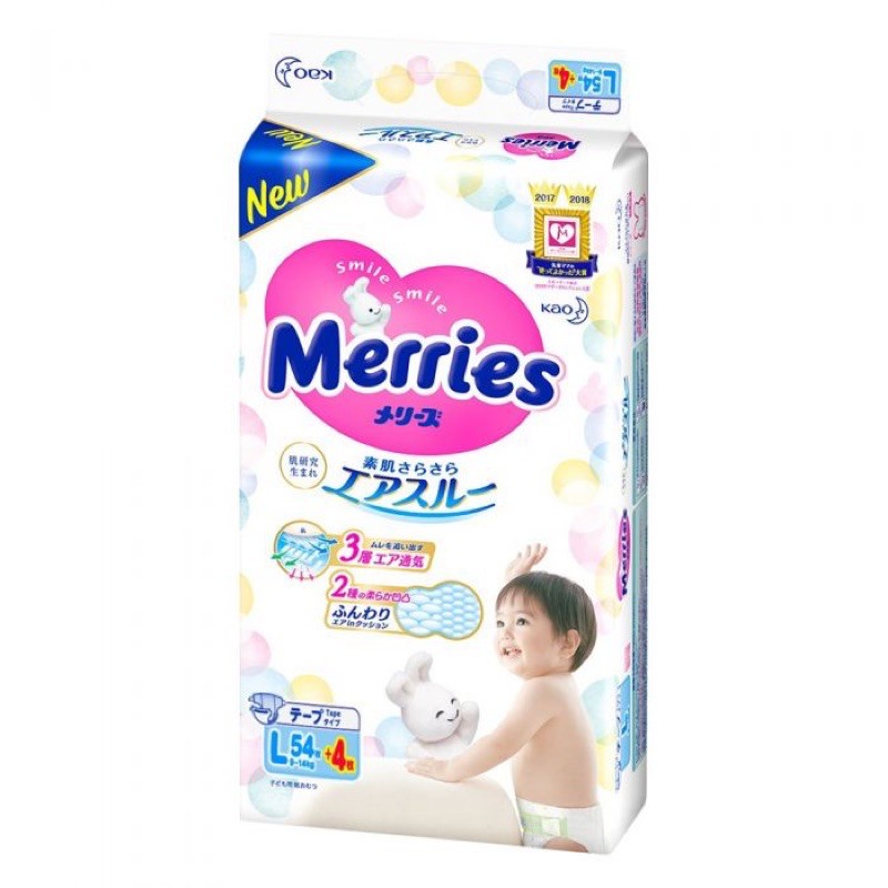 Tã dán Merries size L 54 miếng cho bé 9-14kg