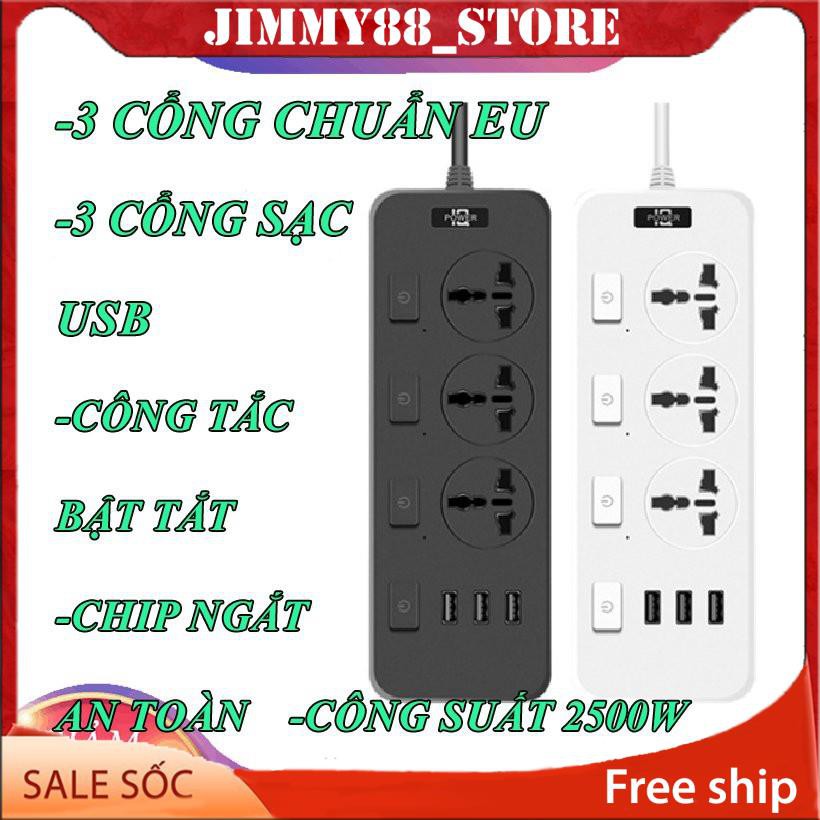 Ổ cắm điện đa năng cổng USB ổ cắm thông minh an toàn chống quá tải dây 1.8m công suất 250W T14 JIMMY88