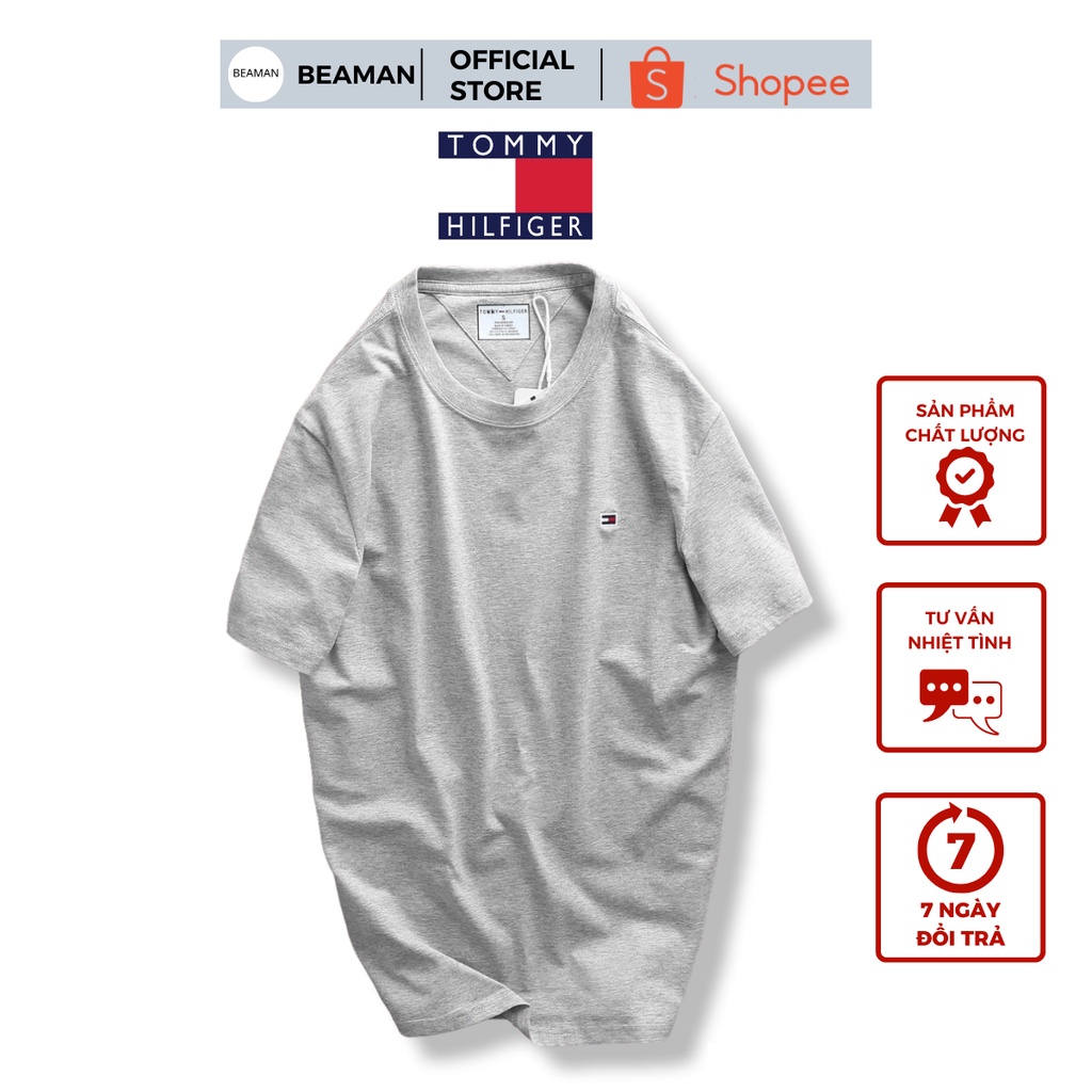 Áo Thun Cổ Tròn T-shirt Tommy Basic Trơn Logo thêu Cực Nét Vải Cotton Co Giãn Mềm Mịn Thoáng Mát Cơ Bản Dễ Mặc