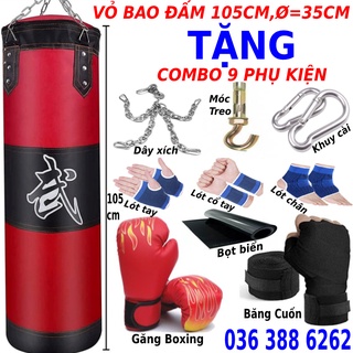 [FREESHIPEXTRA] Bao cát đấm bốc boxing dài 105cm tặng 9 phụ kiện đấm bao cát gồm găng tay, lót tay chân, dây xích, móc