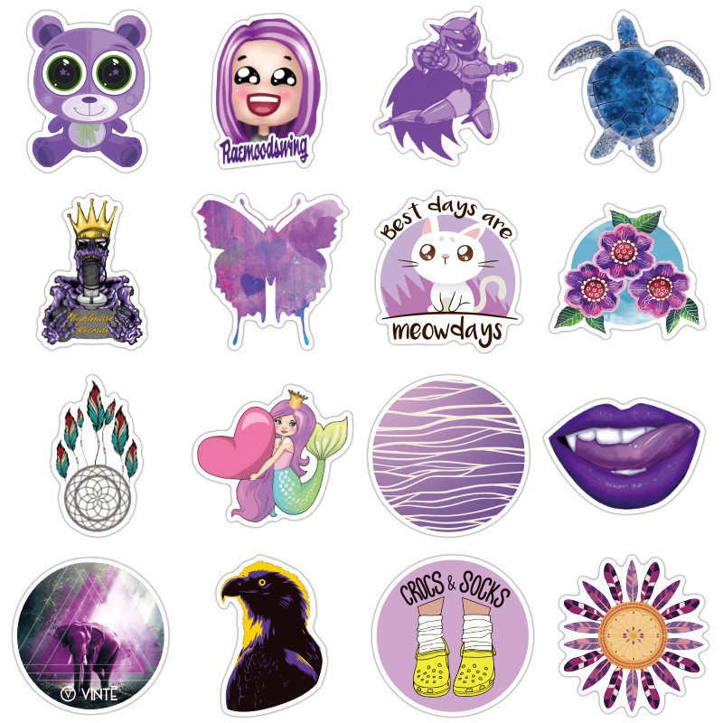 SET 70 MIẾNG STICKER PURPLE TÍM MỘNG MƠ CHỐNG NƯỚC DÁN NÓN BẢO HIỂM, LAPTOP, VALI, TỦ, BÀN HỌC, XE MÁY