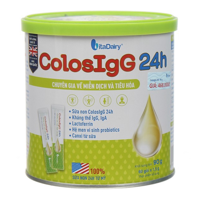 Sữa Non ColosIgG 24h , Hộp 60 gói 90gr, Tăng Cường Hệ Miễn Dịch Cho Trẻ