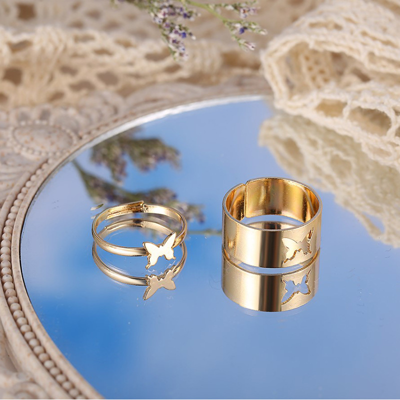Set 2 Nhẫn Đeo Tay Kim Loại Hình Bướm Vintage Cho Cặp Đôi