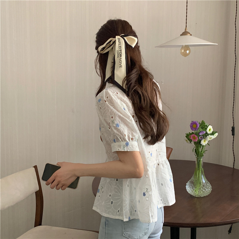 SUXI Áo Thun Tay Ngắn Cổ Tròn Thêu Họa Tiết Phong Cách Hàn Quốc Cho Nữ