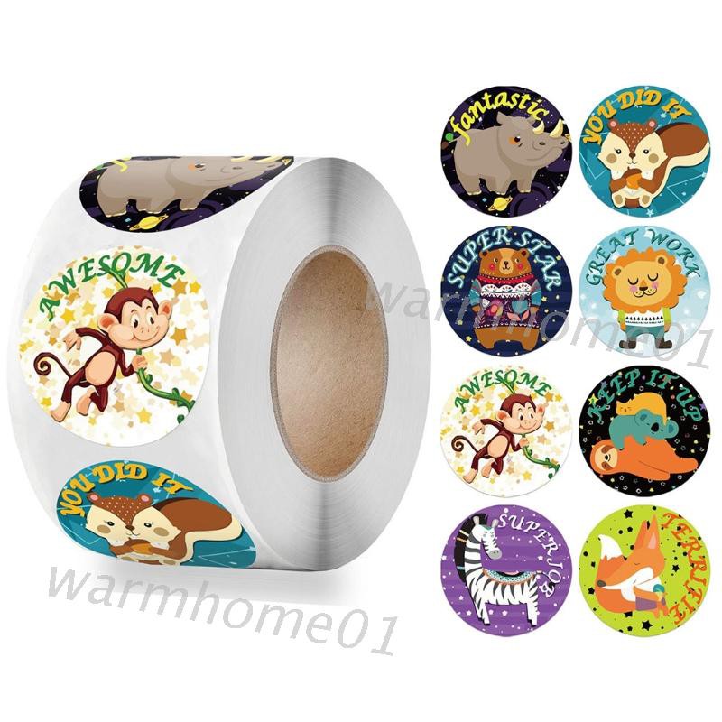 1 cuộn nhãn dán hình động vật hoạt hình cho giáo viên thưởng học sinh