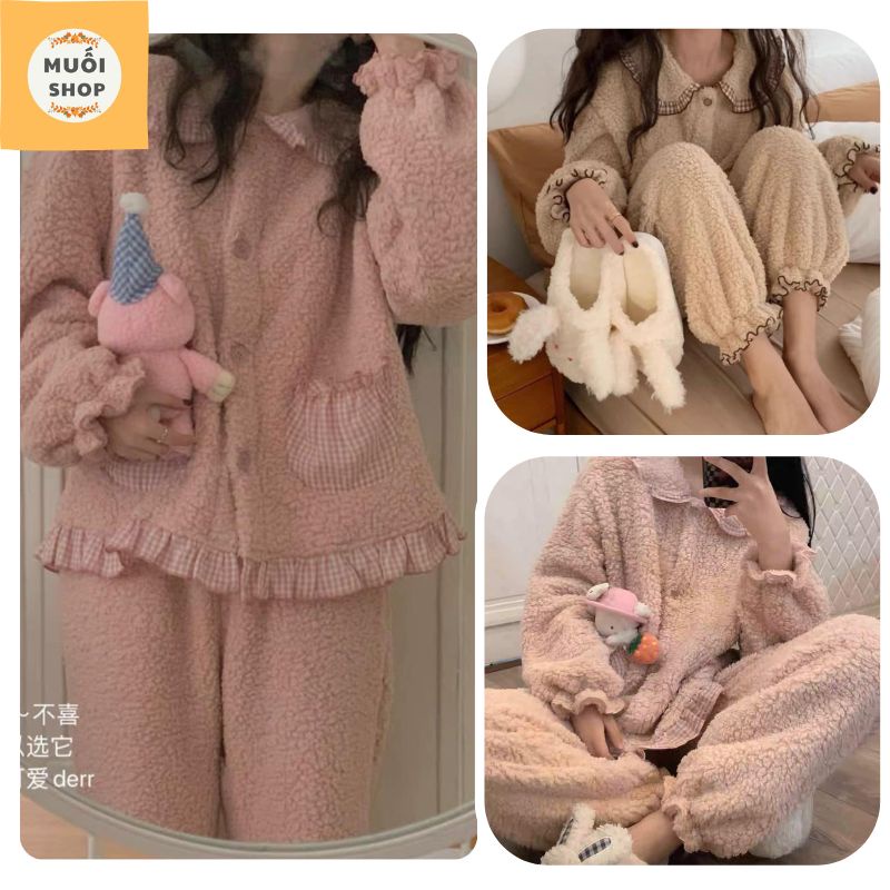 Bộ lông túi kẻ nữ bánh Bèo siêu ấm, bộ mặc nhà ❤ đồ ngủ mùa đông-siêu ấm-siêu chất-Muoishop