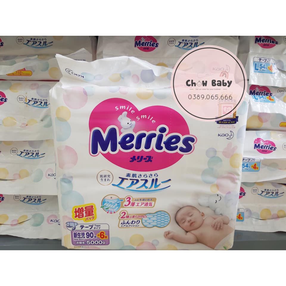 Bỉm Merries cộng miếng dán/quần Nội Địa Nhật size NB90+6/S82+6/M64+4/L58 / M58+6 / L44+6 / XL38+6