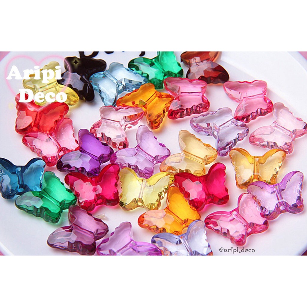 Charm hạt hình bướm màu trong xỏ lỗ 2 đầu A20 /Nguyên liệu làm vòng tay /handmade / resin