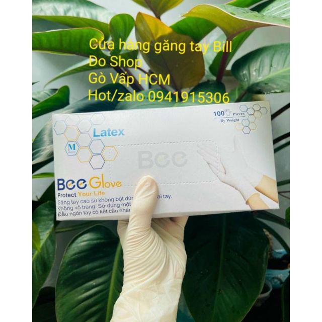 Găng Tay Bee Latex Không Bột Màu Kem Trắng - Bao Tay Y Tế Hộp 100 Chiếc=50 Đôi