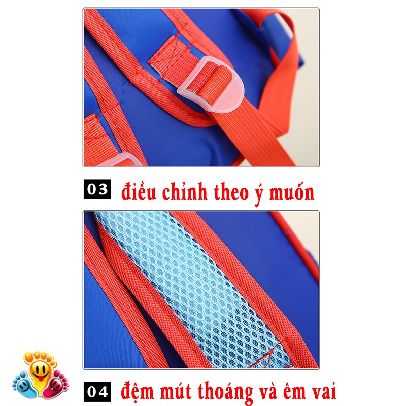 Balo cho bé trai và bé gái mẫu giáo in hình siêu nhân patman elsa người nhện màu đỏ E91