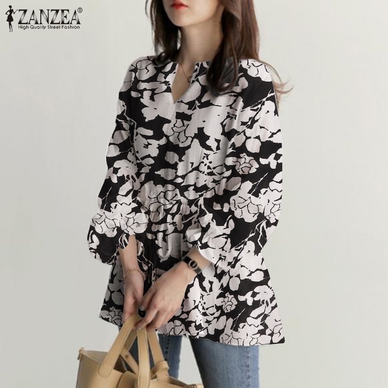 Zanzea Áo Kiểu Tay Dài Phồng Cổ Chữ V Phối Dây Rút Thời Trang Thanh Lịch Cho Nữ