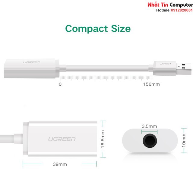 Card sound USB 2.0 to 3.5mm Mic & Loa chính hãng Ugreen 30712