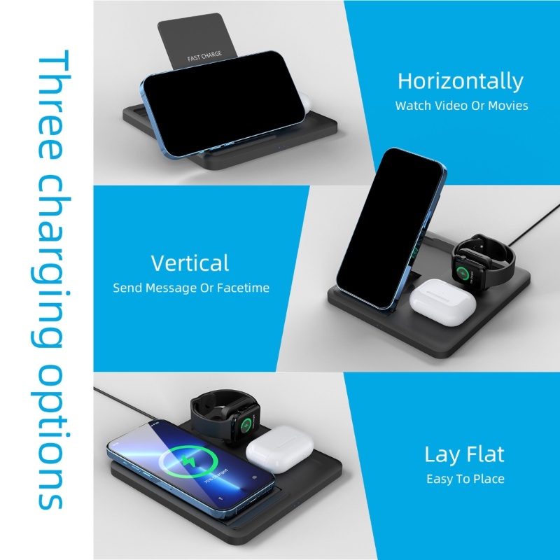 Đế Sạc Không Dây 15W 3 Trong 1 Cho Điện Thoại 14 13 12 S20 S10 NOTE20 P40 Mate 40