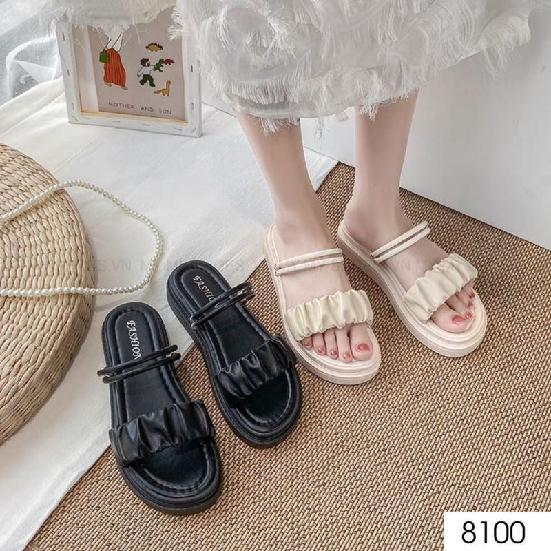 Dép sandal quai hậu nữ đế bánh mì 3cm quai nhún đi học đi chơi