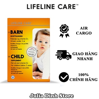 Dầu cá kim cương DHA Vitamin D3 BARN Lifeline Care Nauy cho bé từ 4 tuần tuổi hộp 30 viên
