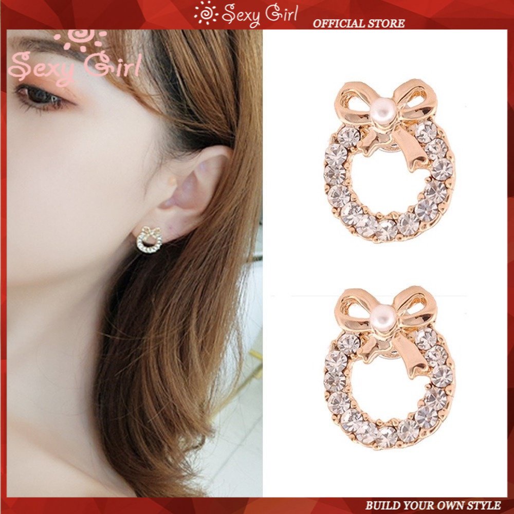 Bông tai trang trí nơ đính ngọc trai nhân tạo thời trang Hàn Quốc cho nữ