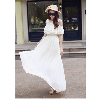 Đầm maxi voan lụa rớt vai