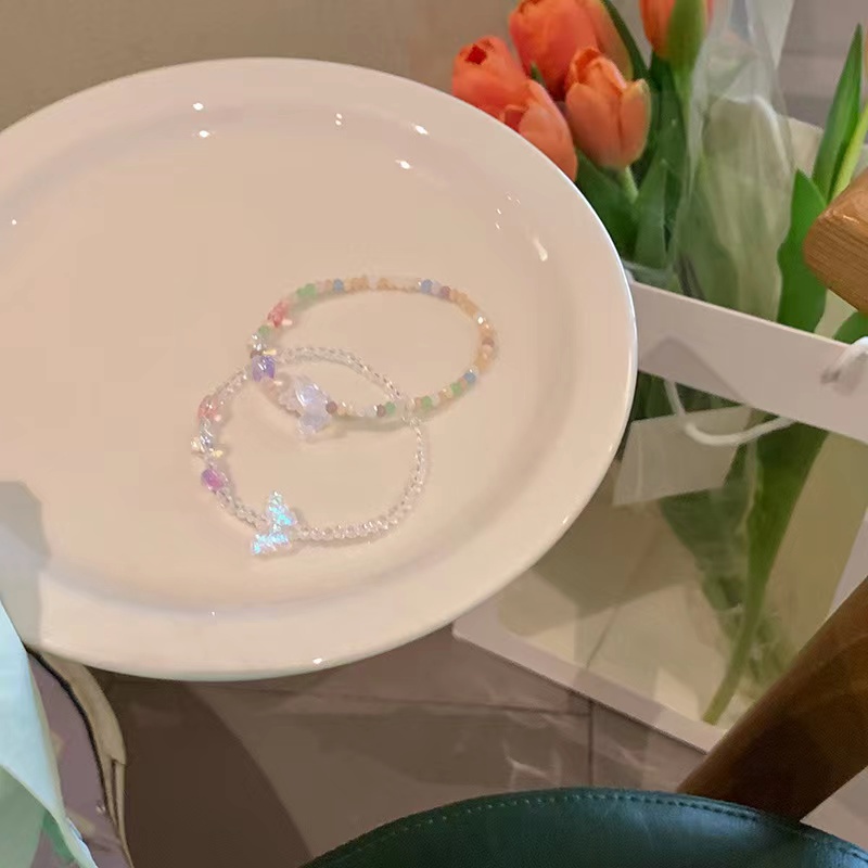 Vòng Tay Dây Thừng Xỏ Hạt Acrylic Nhiều Màu Hình Bướm Có Thể Điều Chỉnh