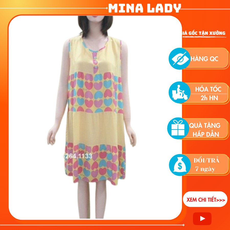 Váy lanh dáng dài Bigsize SÁT NÁCH MINALADY họa tiết hình tim (Hồng - Xanh - Vàng)
