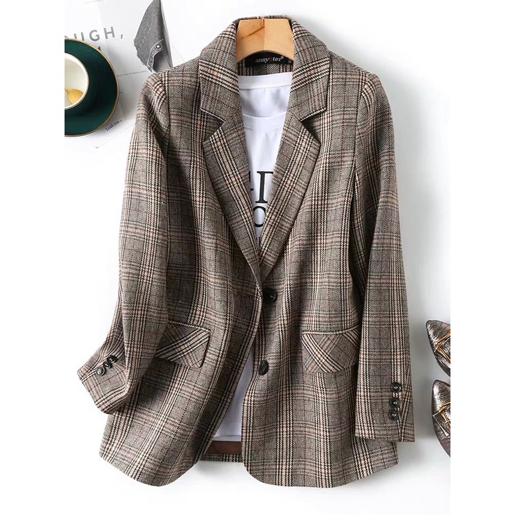 Áo Vest Blazer Dạ Kẻ Hai Lớp Dày Dặn Phong Cách Hàn Quốc