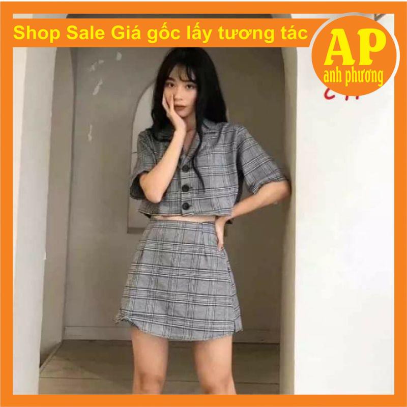 Sét váy kẻ vest có ảnh thật sp🍄Áo crt kẻ có cúc mix chân váy kẻ 2 lớp🍄bên trong có quần | BigBuy360 - bigbuy360.vn