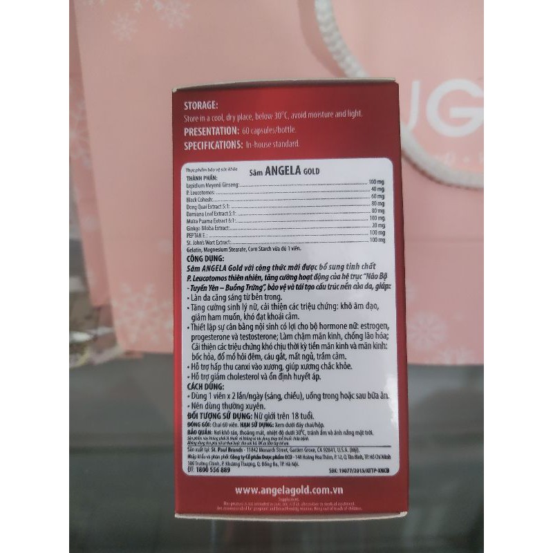 Sâm ANGELA Gold lọ 60 viên Cam kết chính hãng USA Tăng cường sinh lý nữ - Da hết khô sạm nám