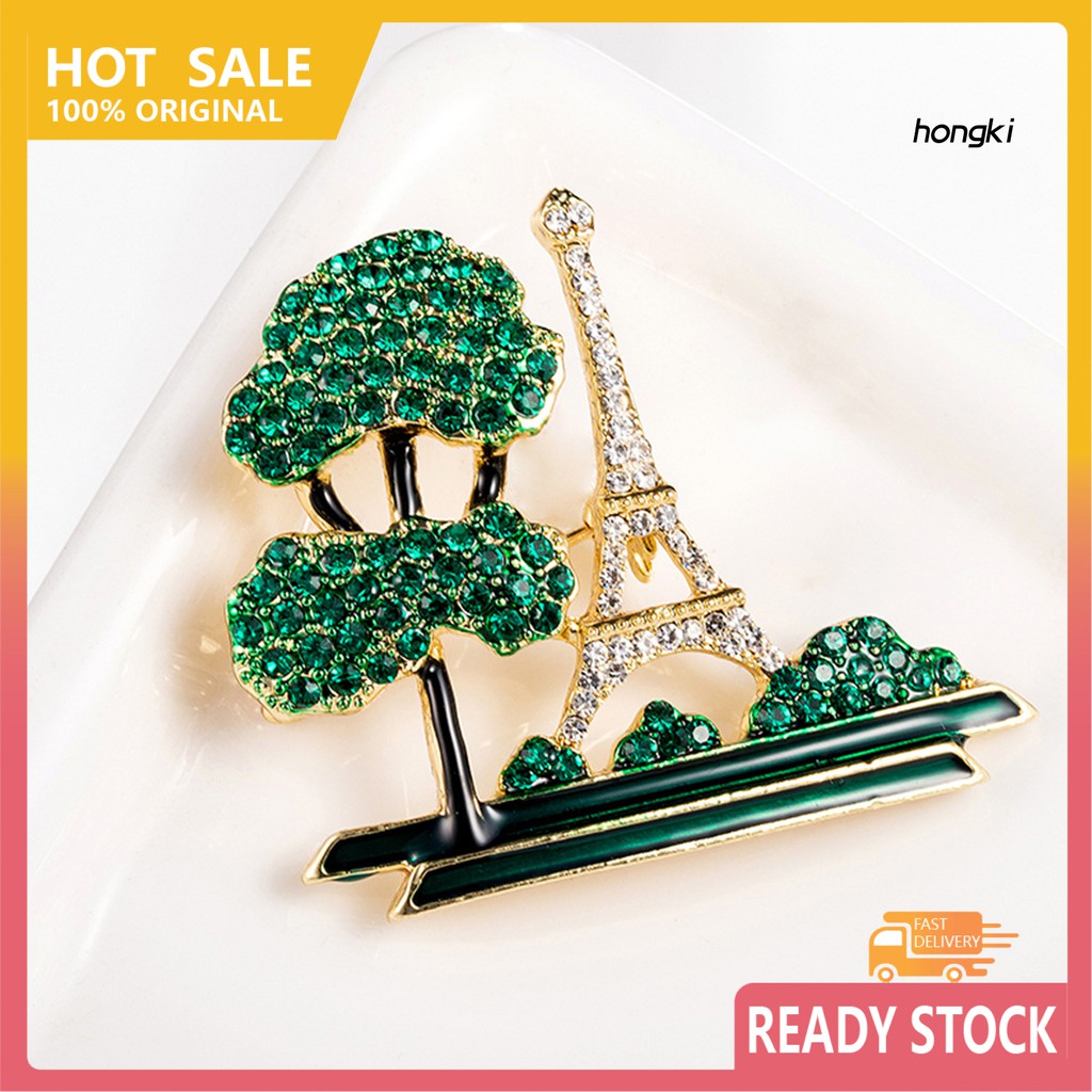 Ghim cài áo hình thám eiffel đính đá nhân tạo lấp lánh thời trang sang trọng