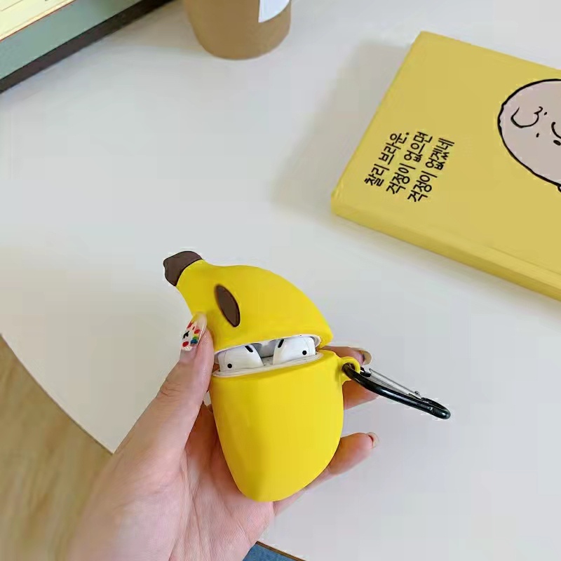 Vỏ Bảo Vệ Hộp Sạc Tai Nghe Airpods 3/1/2 pro bluetooth Không Dây Chất Liệu Silicon Mềm Hình Quả Chuối 3D