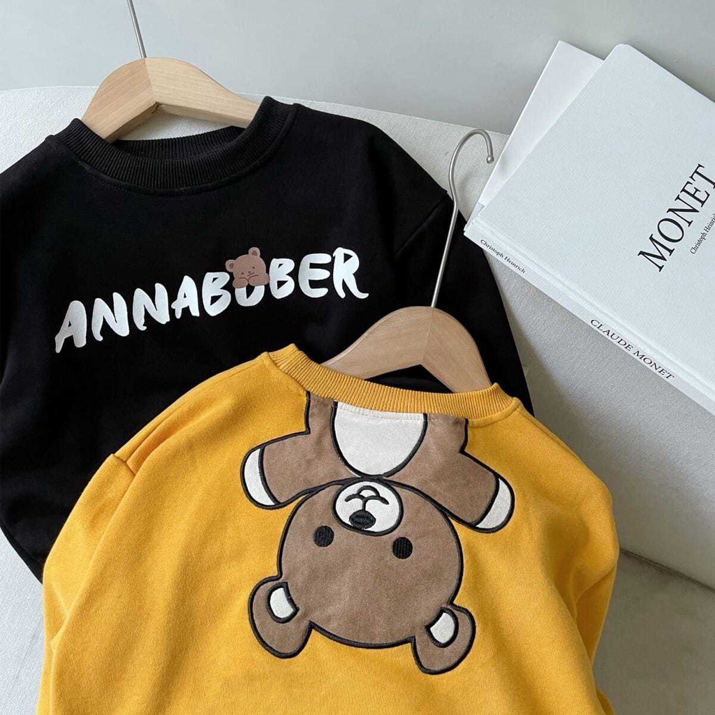 Áo sweater in hình gấu và chữ phong cách mùa thu cho bé 1-2 tuổi