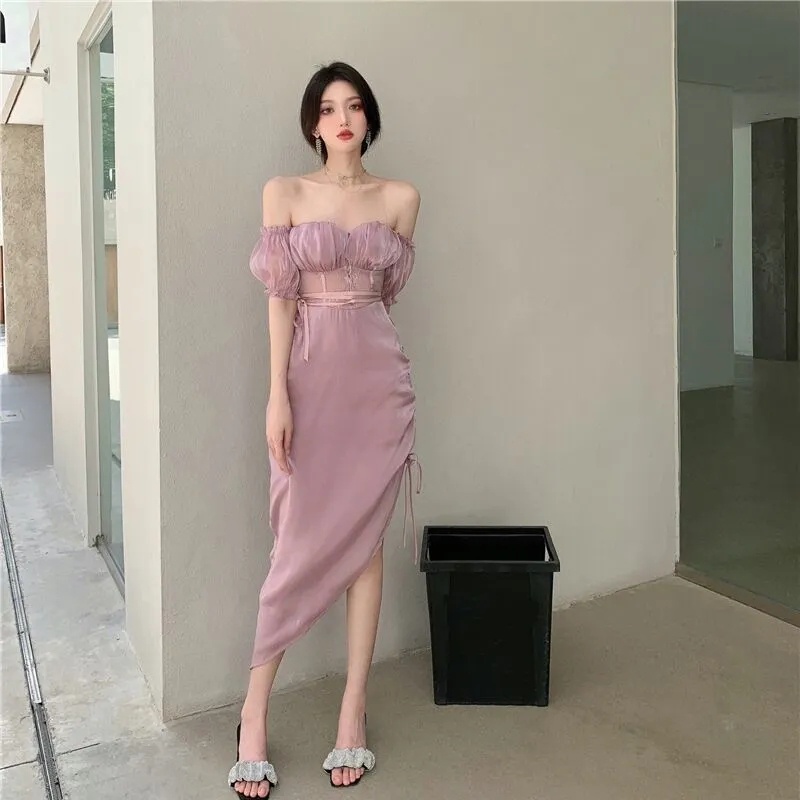 Đầm Trễ Vai Tay Phồng Thời Trang Mùa Hè Pháp Quyến Rũ Cho Nữ