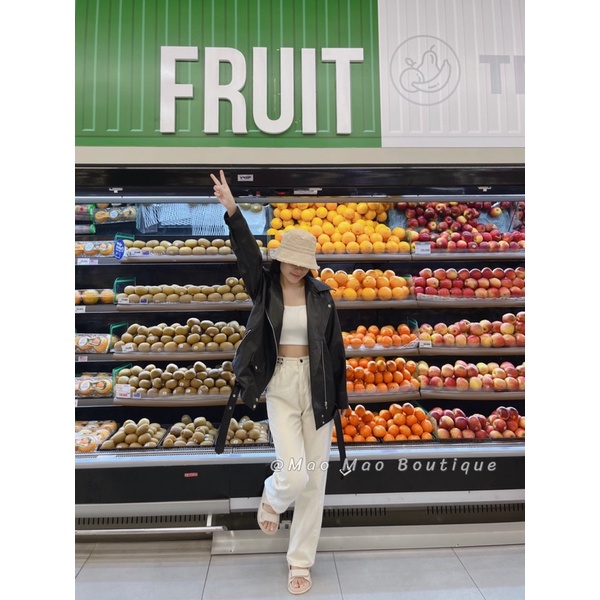 ÁO KHOÁC DA DÁNG RỘNG kèm đai Mao Mao Boutique