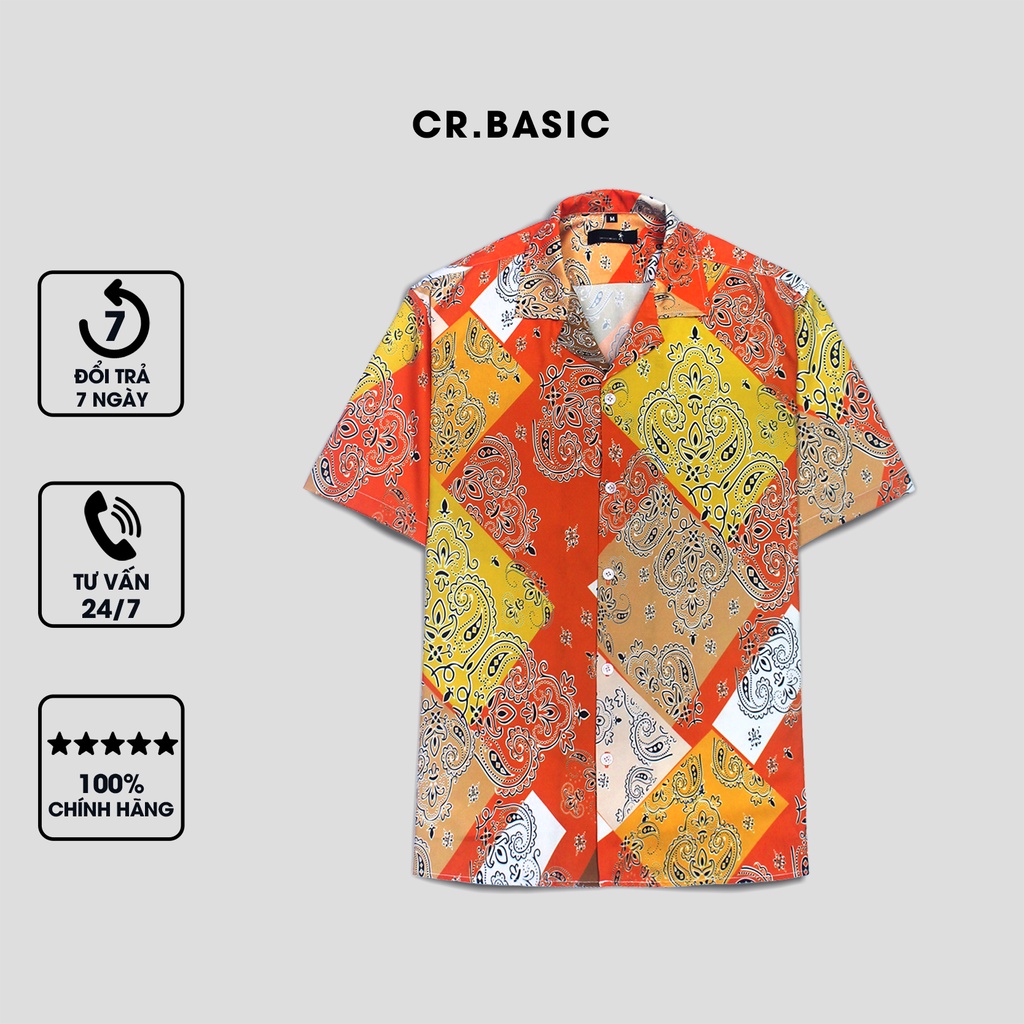Áo sơ mi tay ngắn nam nữ CR.BASIC form rộng sơ mi họa tiết ngắn tay unisex cộc tay