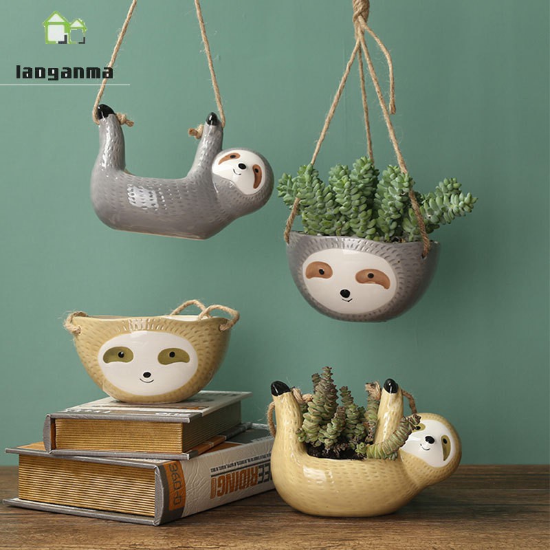 Dễ Thương Chậu Cây Treo Tường Hình Con Lười Bằng Gốm