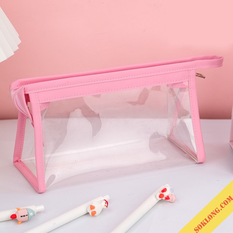 Bóp viết trong suốt cute K75 Túi đựng bút, mỹ phẩm, văn phòng phẩm Hộp bút dễ thương