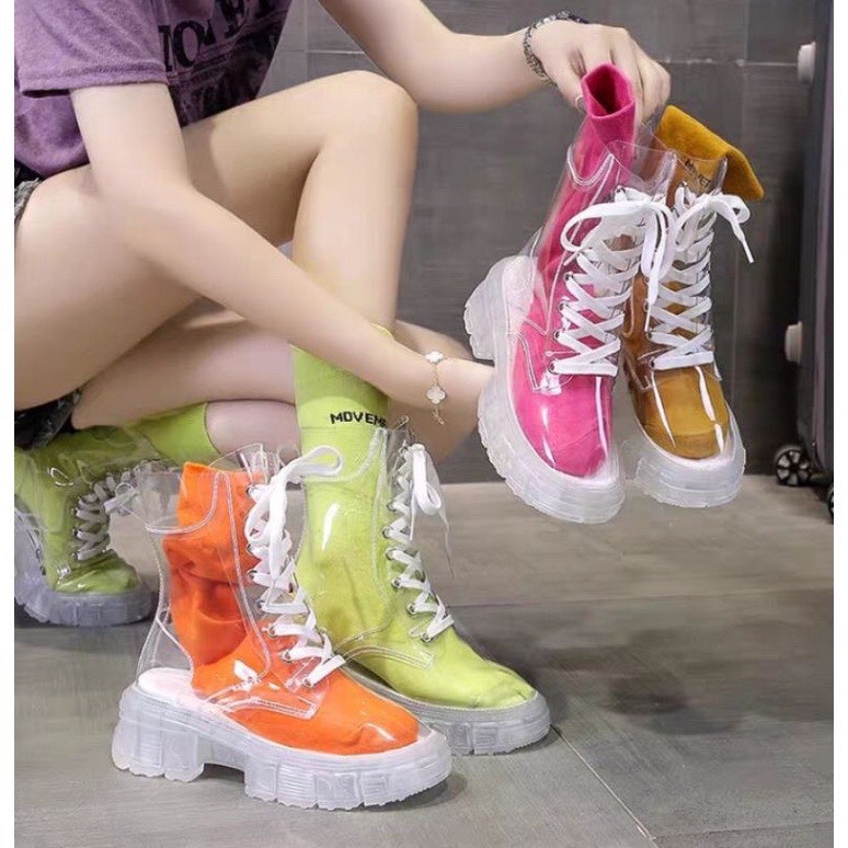 Giày boot nữ cao cổ trong suốt 🧦 TẶNG 01 ĐÔI TẤT NGẪU NHIÊN 🧦 Đế cao 5cm chống trơn trượt, chống mài mòn