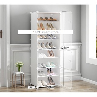 TỦ NHỰA LẮP GHÉP ĐỂ GIÀY 8 Ô (chia ô) CỬA TRẮNG TRONG SIÊU ĐẸP