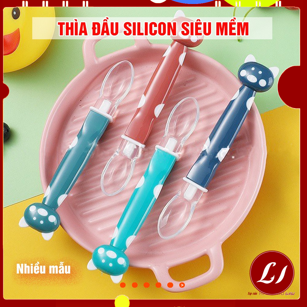 Thìa silicon siêu mềm HÌNH GẤU cho bé ăn dặm an toàn-QATE0142