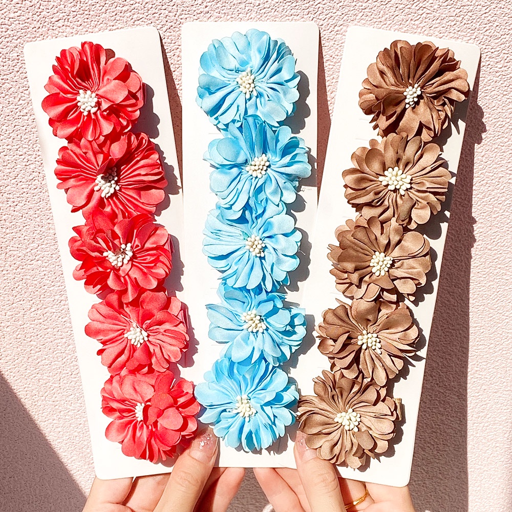 RainBow Bows Set 5 Kẹp Tóc Hoa Vải Chiffon Mới Cho Bé Gái