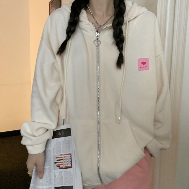 Áo Khoác Hoodie Dáng Rộng Thêu Hình Trái Tim Thời Trang Mùa Thu Mới Cho