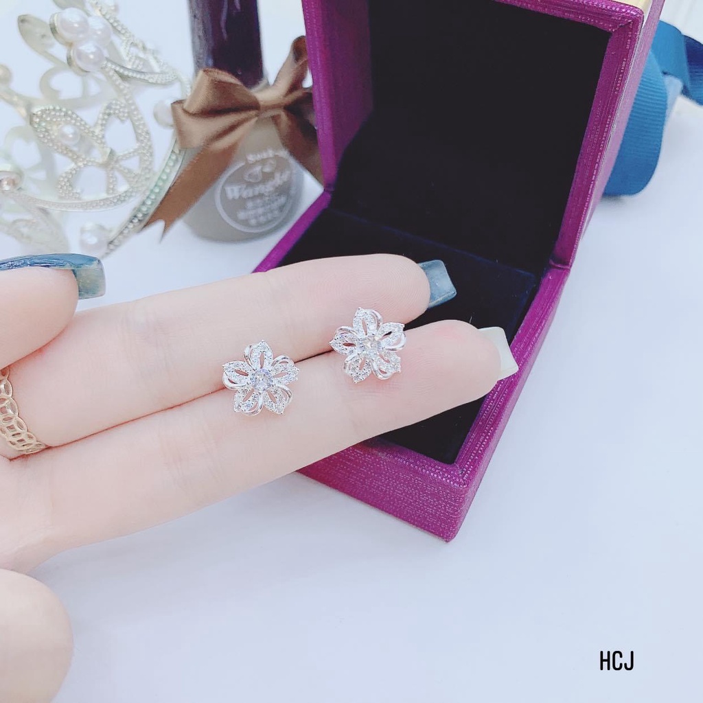 Bông tai nữ bạc mặt hoa 5 cánh đính đá nhỏ xinh LINH MIU SILVER