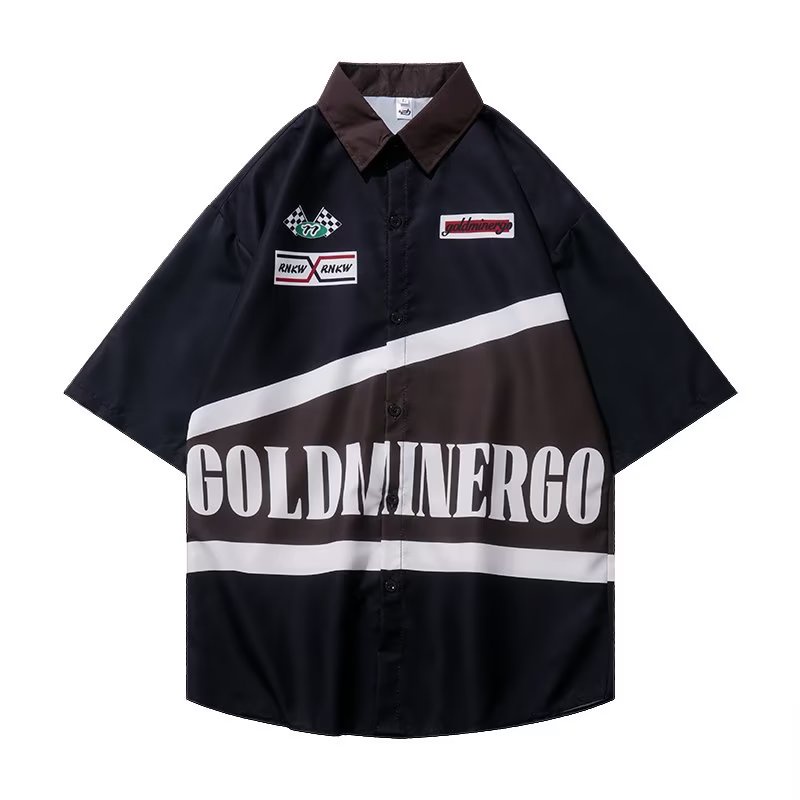 Áo Sơ Mi Ngắn Tay Dáng Rộng Phối Màu Phong Cách retro Mỹ 2022 Cho Nam