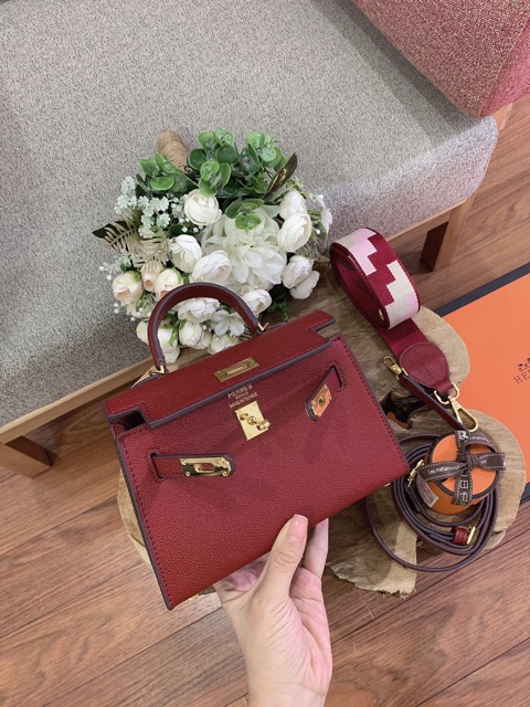 Túi H.M kelly size 19 màu đỏ đô