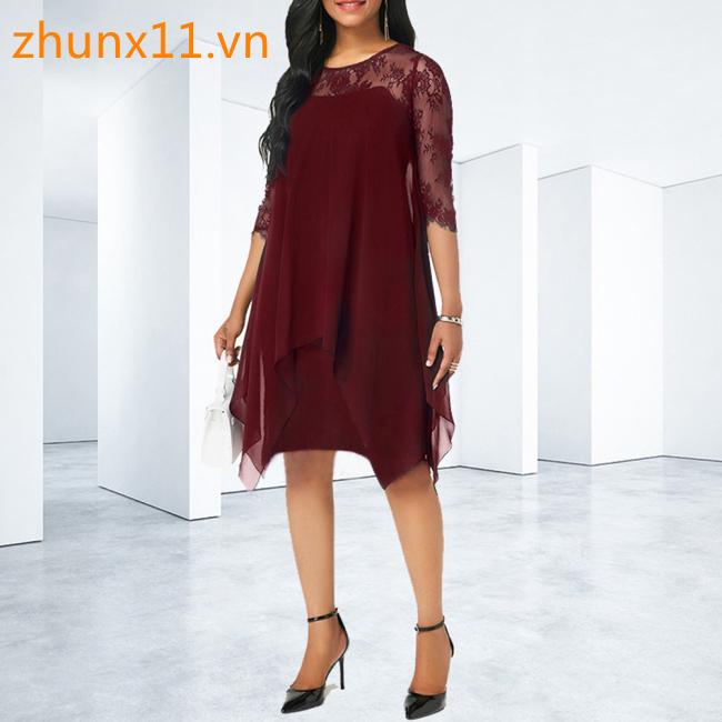 Đầm chiffon tay lỡ phối ren