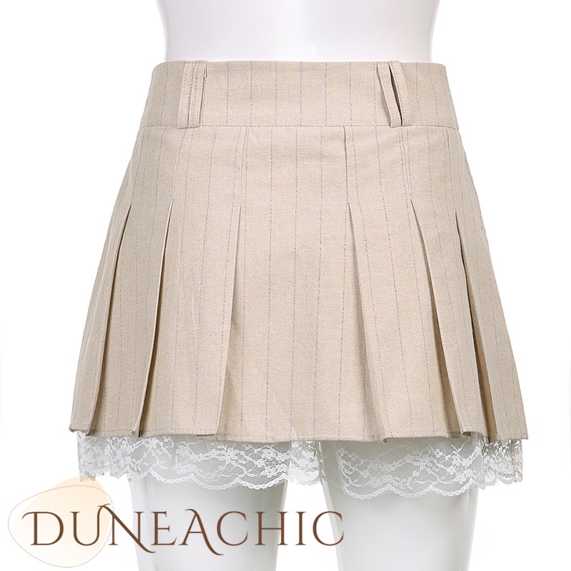 DUNEA Chân váy xếp ly phối ren đính nút xinh xắn cho nữ