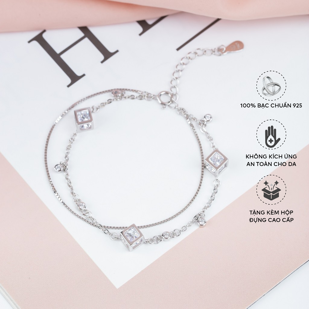 Lắc Tay Bạc Blue Peach Diamond In Box V1 LT440