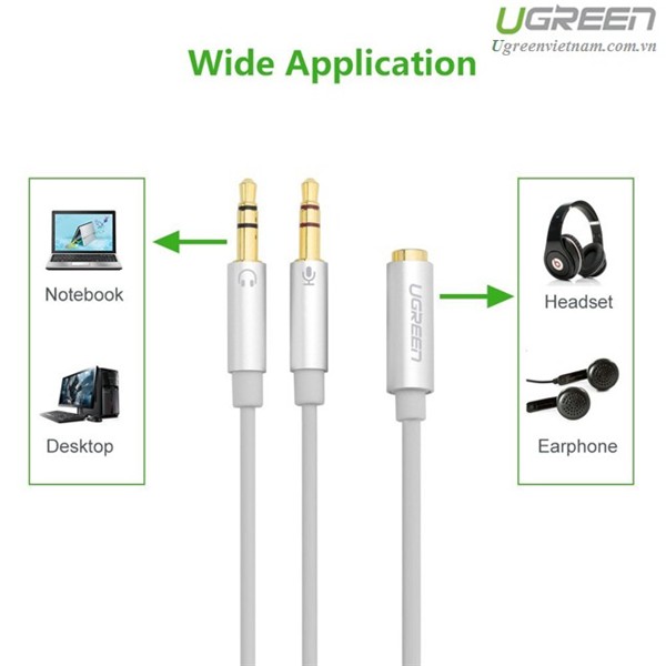 Cáp Audio 3,5mm âm ra 2 đầu 3,5mm 1 Mic 1 loa chính hãng - Ugreen 10790 mạ vàng cao cấp