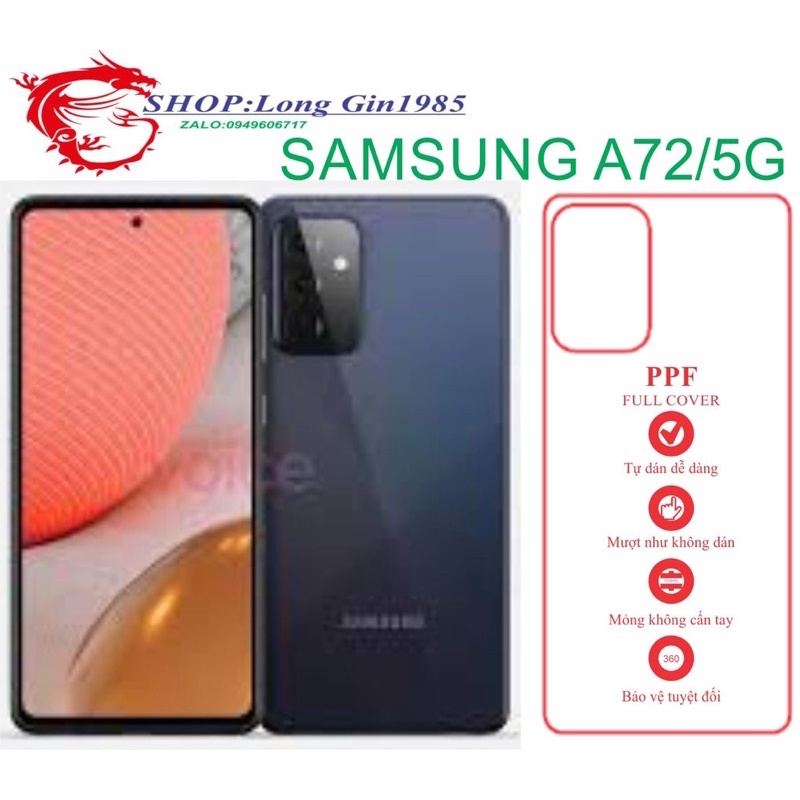 Samsung A72(5G) miếng dán trong Ppf mặt sau và mặt trước chống va đập chống trầy xước