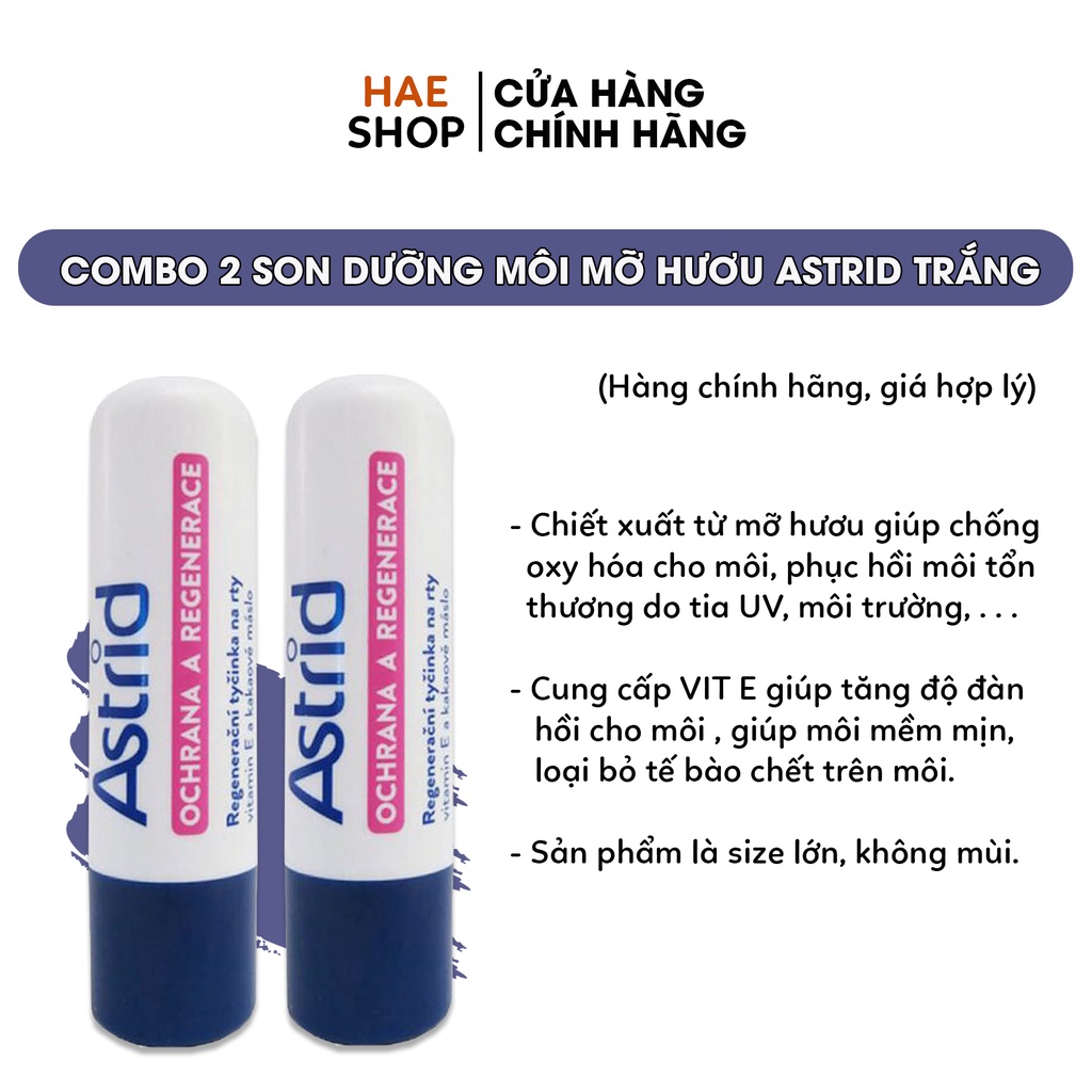 Combo Son Dưỡng Môi Từ Mỡ Hươu Astrid - Màu Trắng