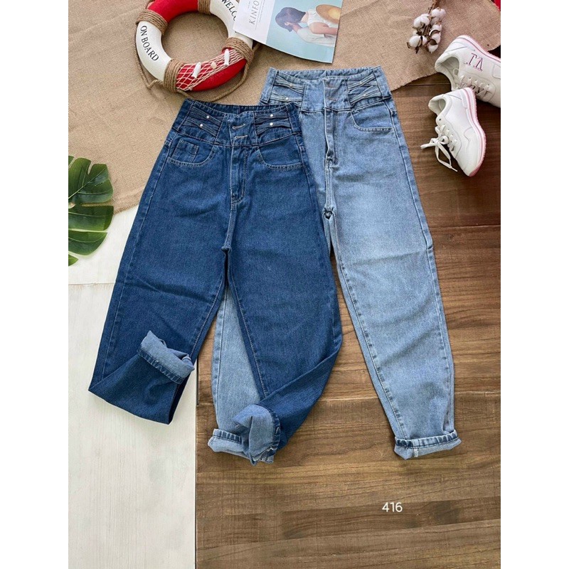 QUẦN JEAN BAGGY NỮ CẠP CAO TRƠN PHỐI LƯNG QUẦN CHÉO DÂY MS 416 [CLIP THẬT] [FREESHIP] HÀNG LOẠI 1,VẢI DÀY, MỀM MỊN DỄ M